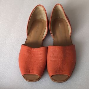 Franco Sarto Orange Leather D'Orsay Peep-Toe Flats